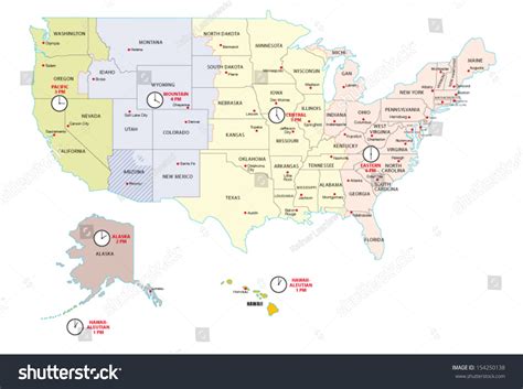 United States Time Zones Map Stock Vector (Royalty Free) 154250138 ...