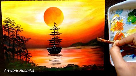 Sailboat Sunset Seascape | Acrylic Painting for Beginners - YouTube