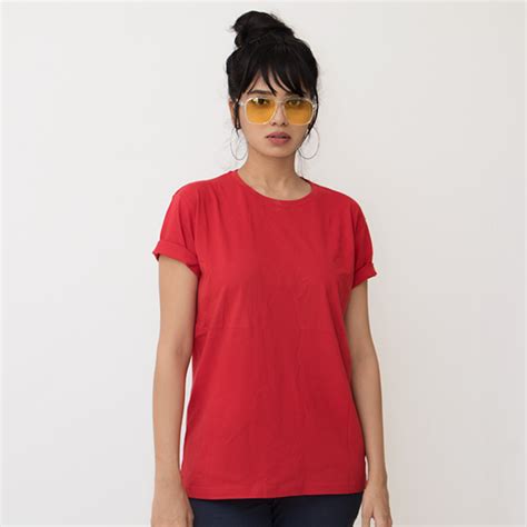 Red Plain T-Shirt For Women - Machaand