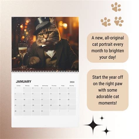 Cat Calendar, 2024 Wall Calendar, Cat Art, Kitty Calendar, 2024 ...