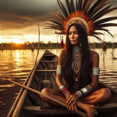 Premium Photo | Indigenous woman in the Amazon with canoe on the river