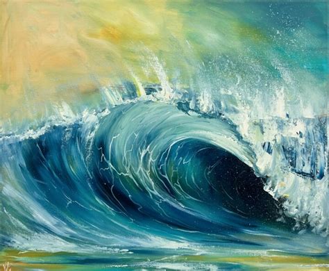 Fresh Bright Blue And Yellow Sea Wave, Painting by Valeria Ocean Art ...