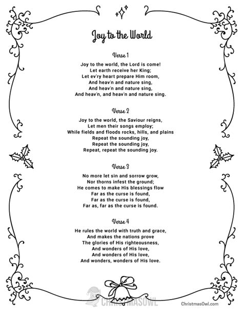 Free Printable Lyrics for Joy to the World