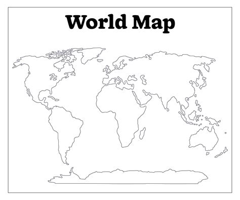 Black And White World Map - 20 Free PDF Printables | Printablee