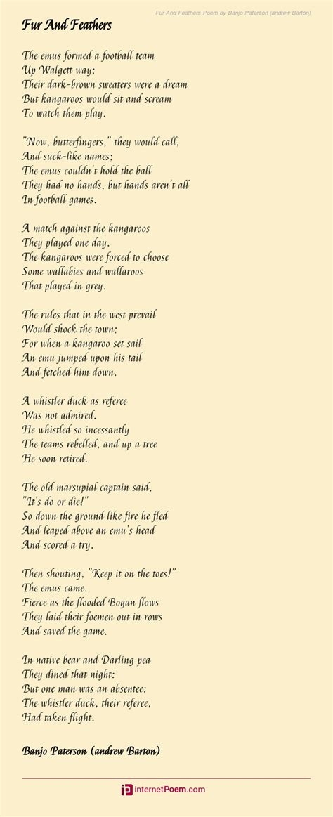 Fur And Feathers Poem by Banjo Paterson (andrew Barton)