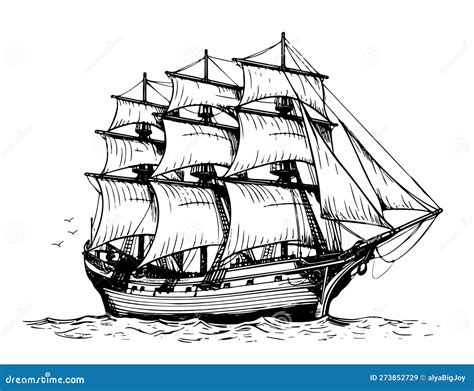 Ship Frigate Old Sketch Hand Drawn Vector Illustration Stock ...