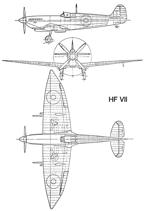 Supermarine Spitfire Blueprint - Download free blueprint for 3D ...