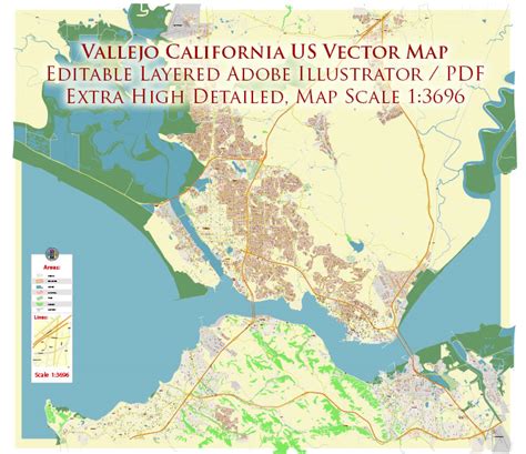 Vallejo California US Map Vector Extra High Detailed Street Map ...