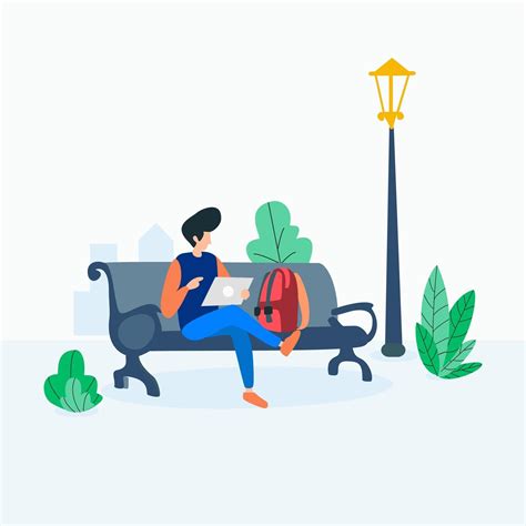 Young boy waiting for bus in bus stand illustration concept vector ...