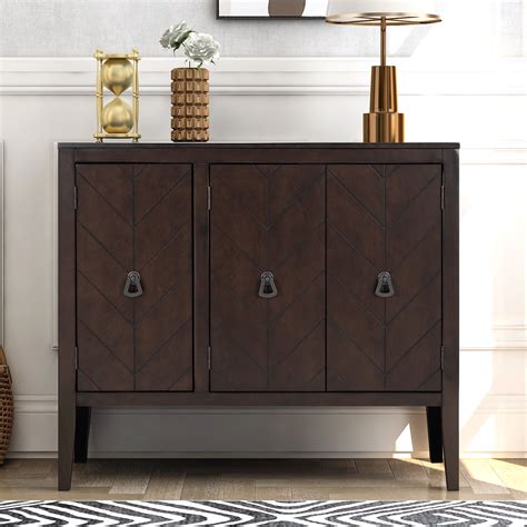 Sideboard Buffet Storage Cabinet, Solid Wood Accent Cabinets with 3 ...