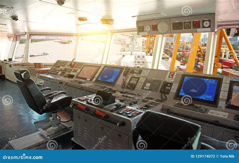 Control Room Onboard of the Ship Bridge. Stock Photo - Image of dock ...