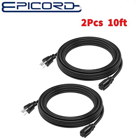 2 Pack of 10Ft Outdoor Extension Cords - 16/3 Heavy Duty Black ...