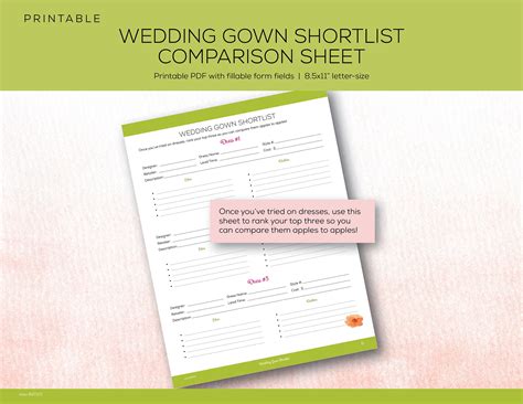 Printable Wedding Gown Shopping Planner, Bridal Gown Shopping ...