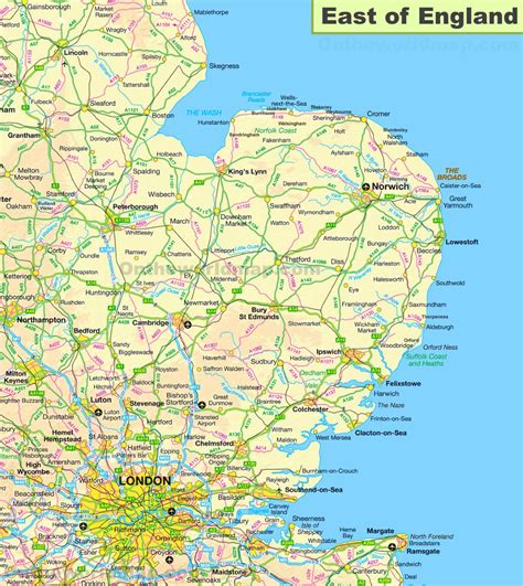 Map of East of England - Ontheworldmap.com