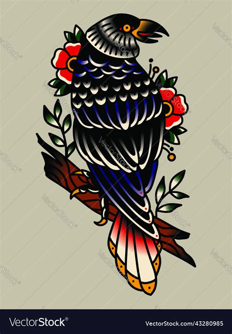 Tattoo design graphic raven crow old school Vector Image