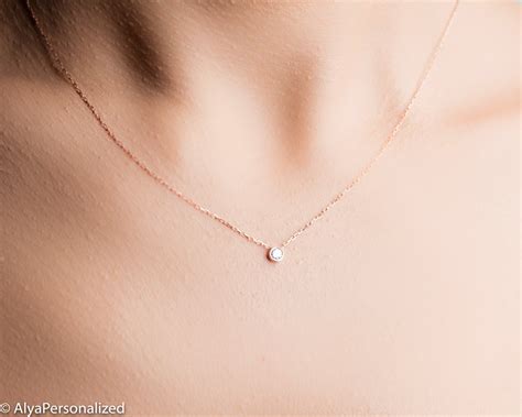 Simple Diamond Necklace Minimalist Necklace 14K Rose Gold