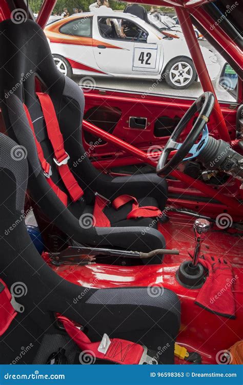 INTERIOR of a RALLY CAR editorial stock photo. Image of helmet - 96598363