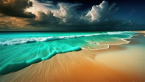 Beach With Waves And Clouds With A Turquoise Water Background, Pretty ...