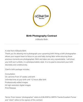 Birth Photography Contract Form Template | Jotform