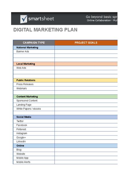 Marketing Template Digital Marketing Plan