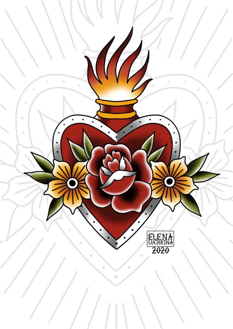 Traditional Sacred Heart Tattoo Flash