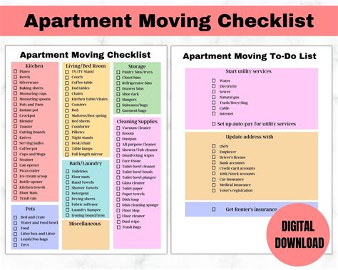 Apartment Moving Checklist, Moving Checklist, First Apartment Checklist ...