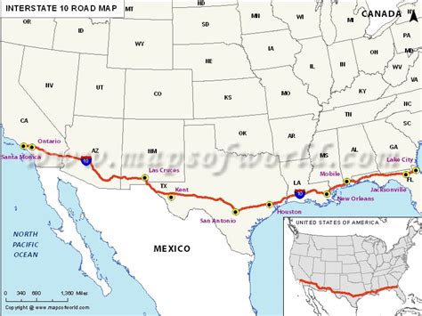 Interstate 10 (I-10) Map - Santa Monica, California to Jacksonville ...