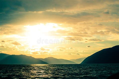 A Beautiful Sunrise Over the Fjords in Norway. Sognefjord Near Bergen ...