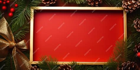 Premium Photo | Red background christmas frame