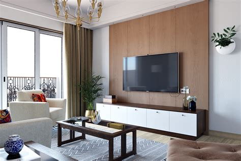 Spacious TV Unit Design With Large Wooden Panel | Livspace