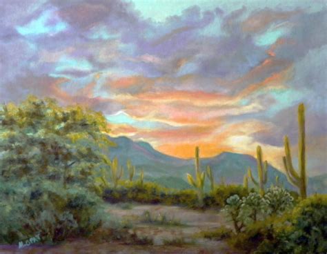 Mary Opat Art: "Arizona Sunset" Desert Landscape Oil Painting by ...