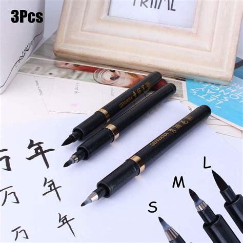 Refill Brush Calligraphy Pens, 3pcs Black Brush Marker Pen, Calligraphy ...