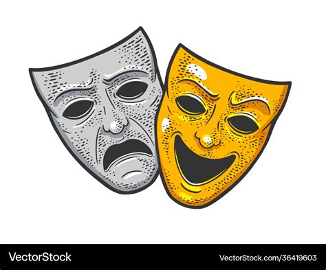 Theater masks sketch Royalty Free Vector Image