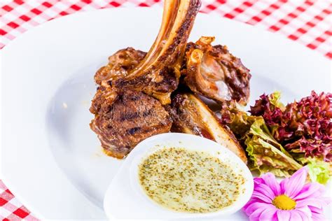 Rack of Lamb with Mint Sauce Stock Photo - Image of bone, leaves: 98391884