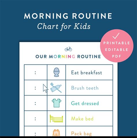 Kids Morning Routine Chart Printable Fillable Editable Etsy