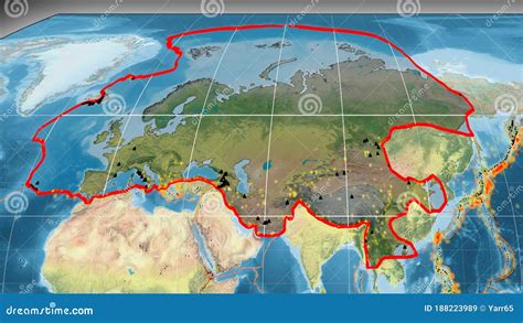 Eurasian Plate Outlined, Kavrayskiy Projection - Topographic Stock ...