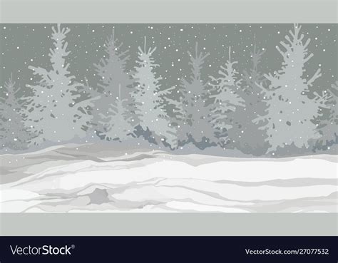 Cartoon winter background gray snowy forest Vector Image