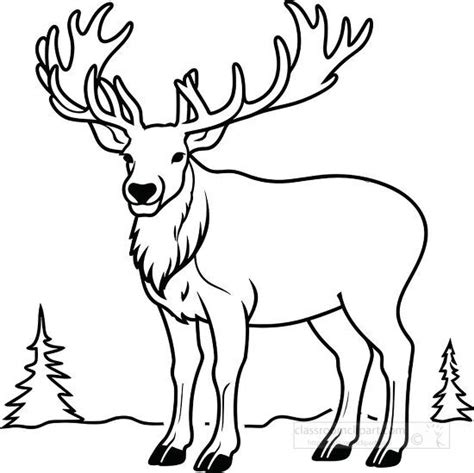 Animal Outline Clipart-elk shows off powerful antlers black outline