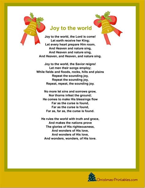 Joy To The World Song Lyrics Free Printable