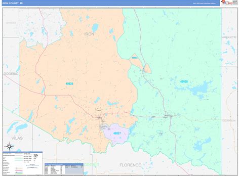 Iron County, MI Wall Map Color Cast Style by MarketMAPS - MapSales