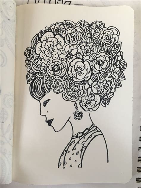 Girl with flowers drawing marker | Flower drawing, Zentangle patterns ...