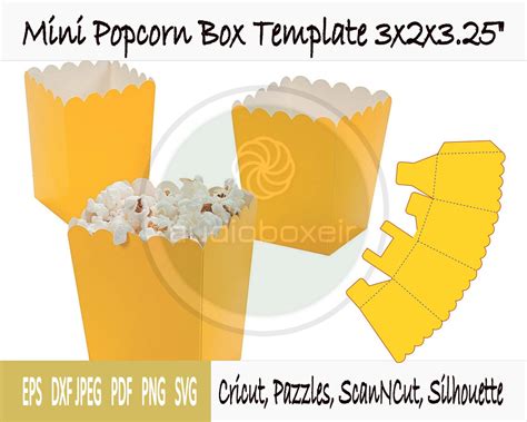 Mini Popcorn Box Template 3x2x325 Die Cut Movie Party Etsy