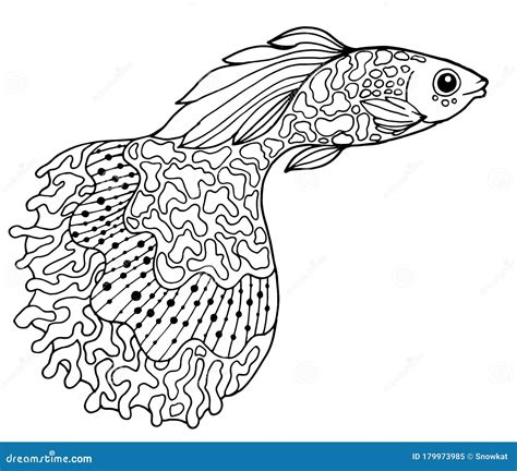 Page for a Zen Art Coloring Book with a Guppy Fish Stock Vector ...