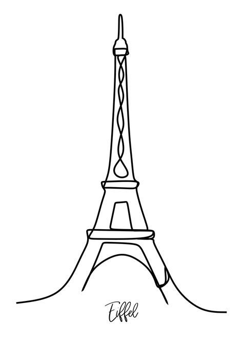 Single one line drawing of Eiffel Tower landmark wall decor poster ...