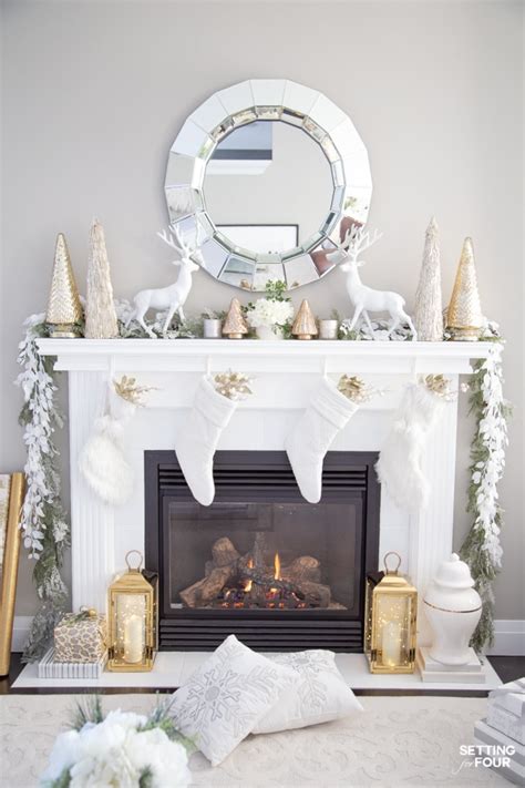 Gold And White Elegant Christmas Mantel Decor Ideas - Setting For Four ...