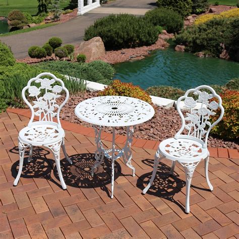 Sunnydaze 3-Piece Flower Designed Bistro Table Set with 2 Chairs ...