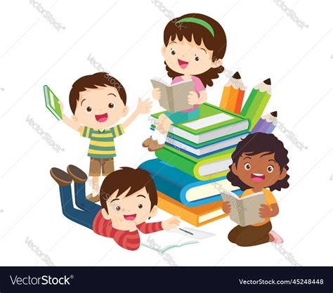 Happy children reading book back to school Vector Image