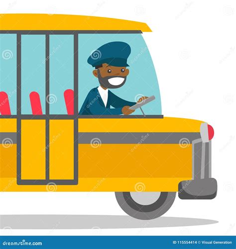 Black Bus Driver Sitting at Steering Wheel. Stock Vector - Illustration of tour, european: 115554414