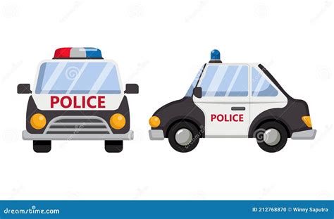 Cute Boys In Police Officer Uniform Drive A Police Car Clip Art. Vector ...