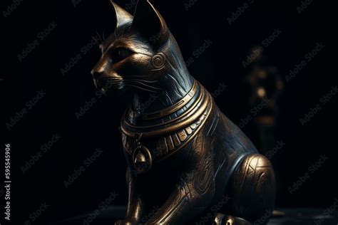 Ancient Egyptian goddess Bastet on black background. Bastet was a deity ...